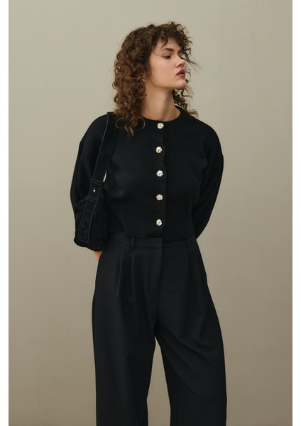 Dore Düğmeli Triko Hırka Siyah fırsatları