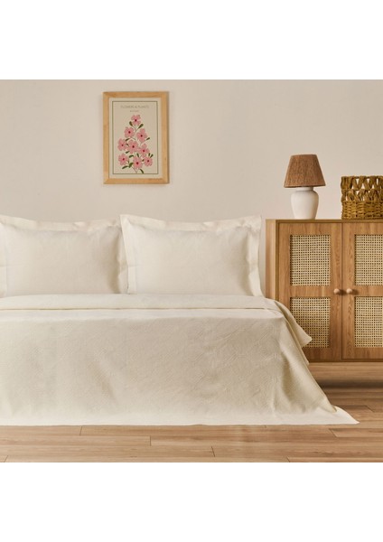 Soft Velinora Çift Kişilik Yatak Örtüsü Seti - Krem - 220X240 cm