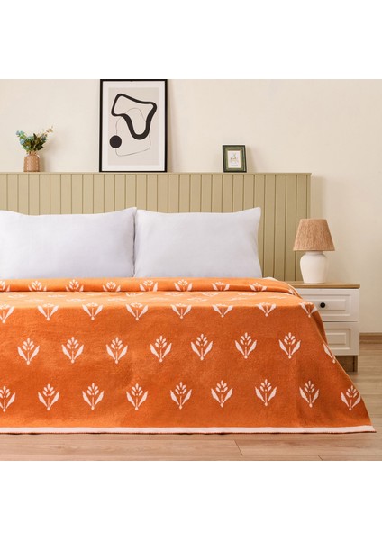 Soft Elias Pamuklu Çift Kişilik Battaniye - Ekru / Turuncu - 200X220 cm fiyatları