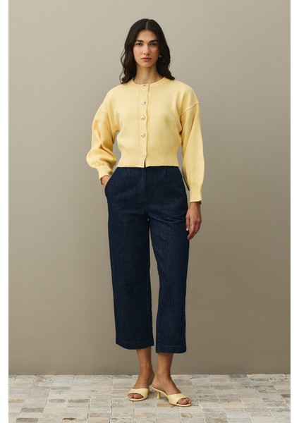 Dore Düğmeli Triko Hırka Sarı