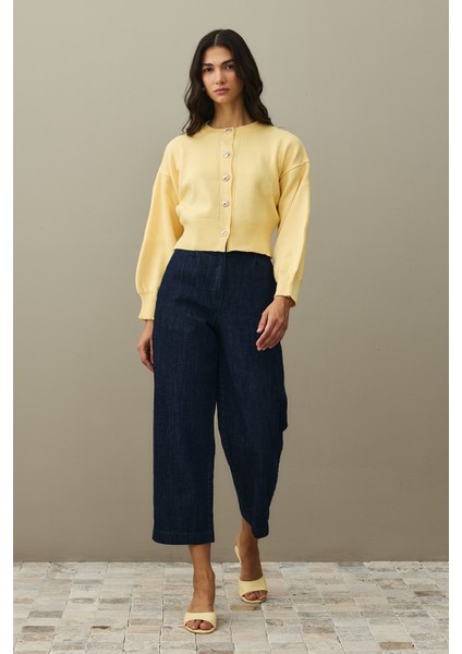 Dore Düğmeli Triko Hırka Sarı modelleri