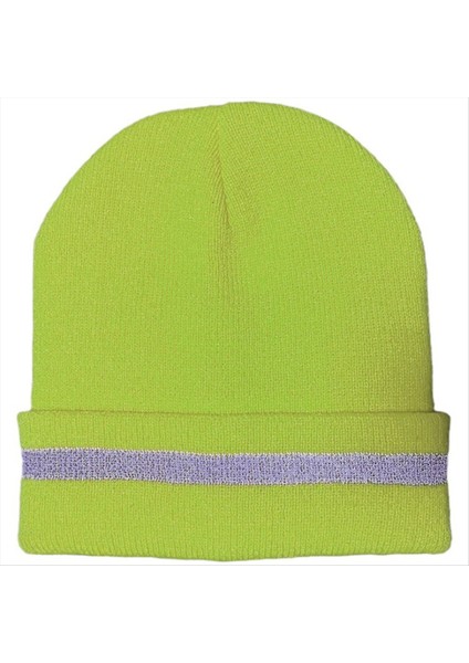 Unisex Yansıtıcı Şeritli Örme Şapkalar, Floresan Sarı (Yurt Dışından)