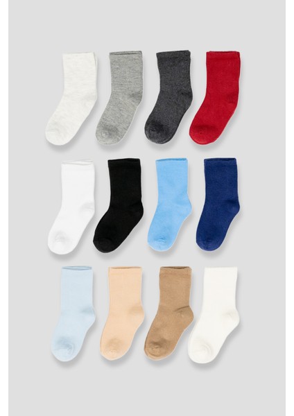 12 Çift Mevsimsel Pamuklu & Desenli Erkek Çocuk ve Bebek Soket Çorap