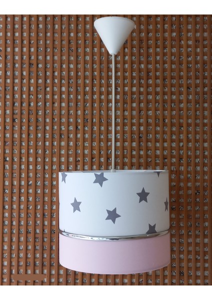 Beyaz Yıldızlı Pembe M 342 Elkamentli Kumaş Kaplama Çocuk Odası ve Bebek Odası Avize Sarkıt fiyatları