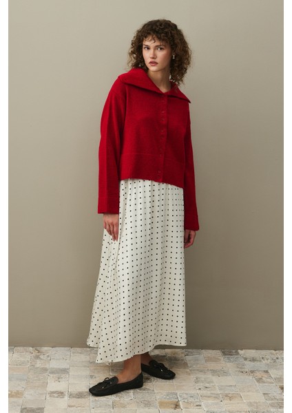 Geniş Yakalı Tiftik Hırka Kırmızı fiyatları