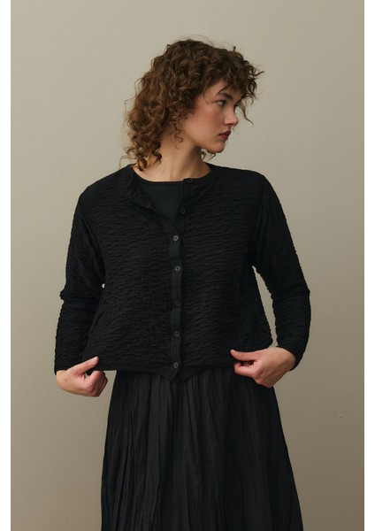 Büzgülü Viscone Hırka Siyah