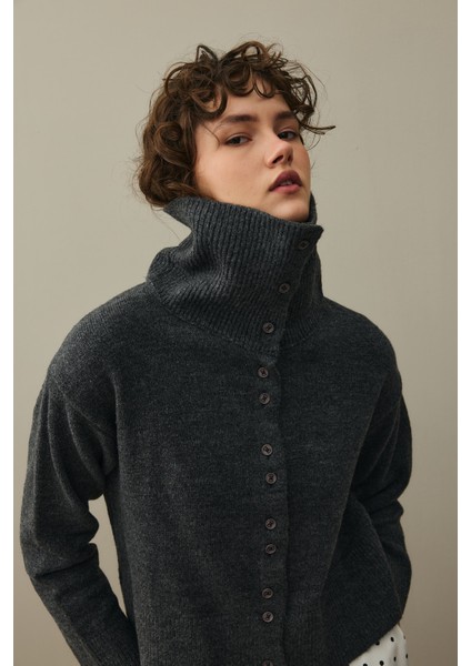 Geniş Yakalı Tiftik Hırka Antrasit indirimleri