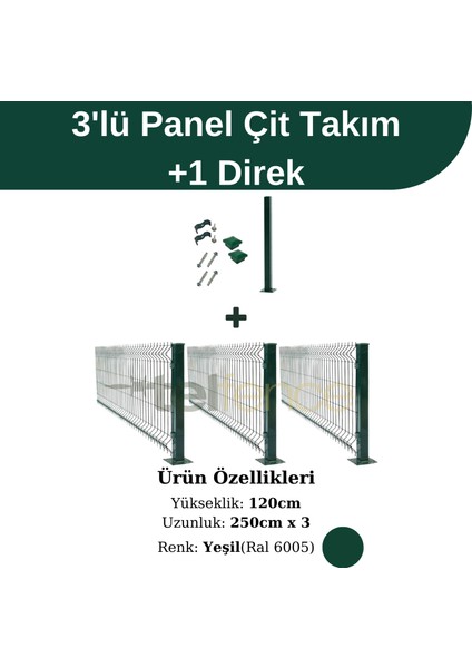 3 'lü Panel Çit Takım Yeşil 120X250 Cm (7,5 Metre)