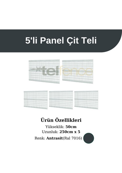 5 ‘li Panel Çit Teli 50x250 Cm Antrasit (12,5 Metre)
