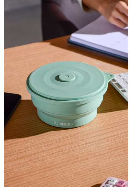 Mori Hava Sızdırmaz Yuvarlak Katlanabilir Silikon Saklama Kabı 600 ml | Yeşil