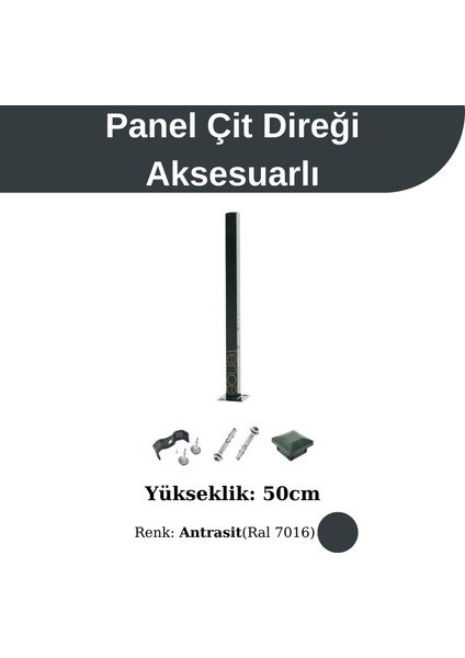 Panel Çit Direği Aksesuarlı Antrasit 50 Cm