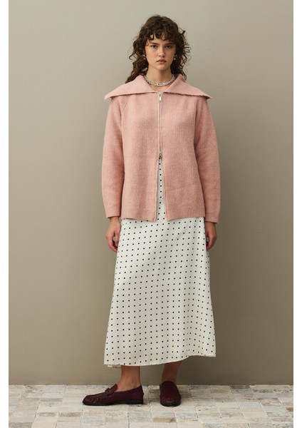 Fermuar Detaylı Hırka Pembe