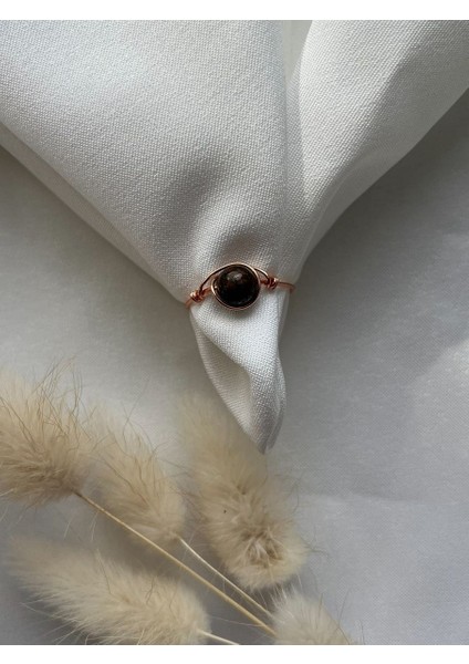 Bronzit Taşı Ayarlanabilir Bakır Renk Tel Yüzük El Yapım