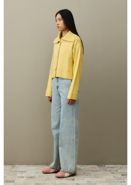 Geniş Yakalı Tiftik Hırka Sarı