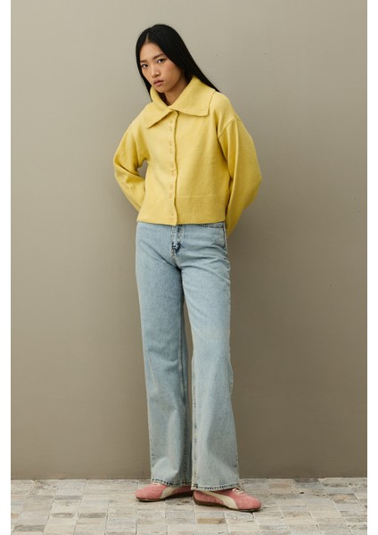 Geniş Yakalı Tiftik Hırka Sarı fiyatları