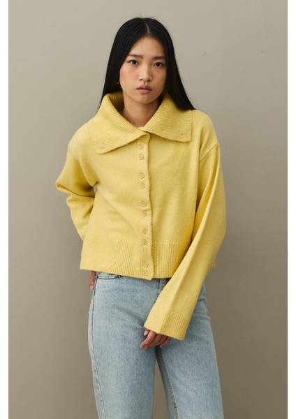 Geniş Yakalı Tiftik Hırka Sarı modelleri