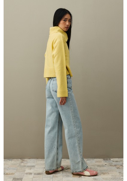 Geniş Yakalı Tiftik Hırka Sarı fırsatları