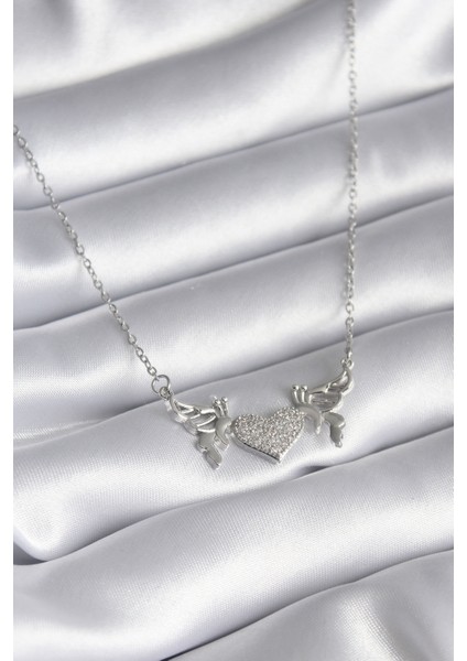 316L Çelik Gümüş Renk Zirkon Taşlı Kanat Kalp Model Kadın Kolye fiyatları