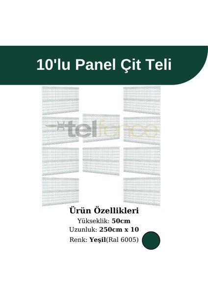 10 ‘lu Panel Çit Teli 50 Cm Yeşil (25 Metre)