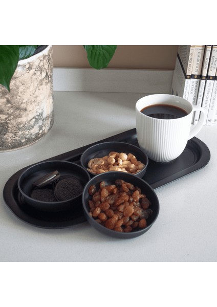 Home 3'lü Çerezlik ve Sunumluk Tepsi Seti - Siyah & Gold