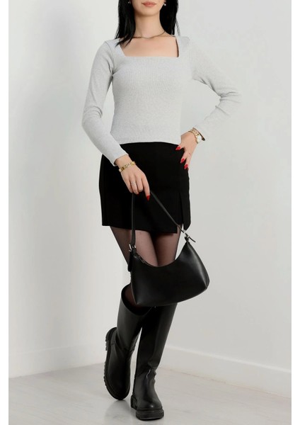 Çerçeve Yaka Kaşkorse Bluz Gri fiyatları