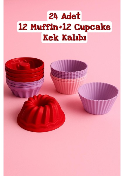 2 Model Karışık Desenli 24'lü Kek Kalıbı Seti