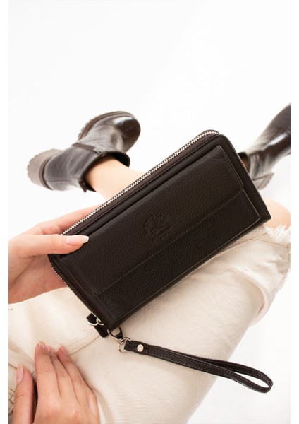 Telefon Bölmeli Hakiki Deri Cüzdan El Çantası