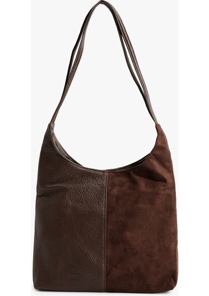 Suni Deri Detaylı Süet Görünümlü Hobo Çanta