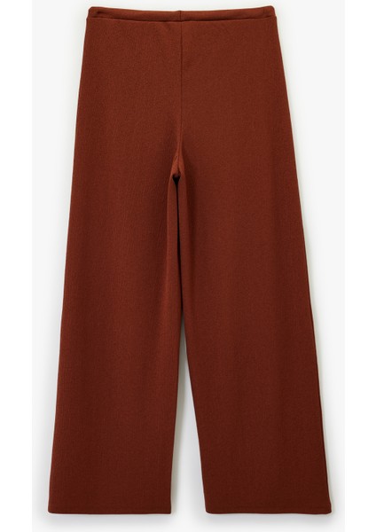 Beli Lastikli Bağlamalı Dokulu Uzun Geniş Paça Pantolon fiyatları