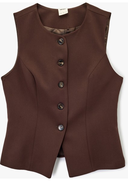 Bisiklet Yaka Düğmeli Slim Fit Blazer Yelek