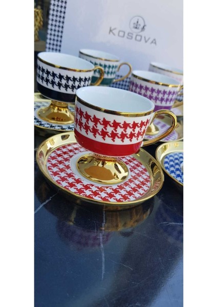 Muba Consept Kaz Ayağı Desenli Ayaklı 6'lı Kahve Fincan Takımı