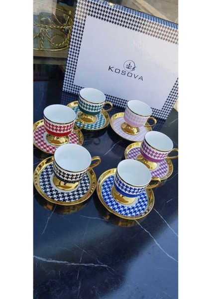 Muba Consept Kaz Ayağı Desenli Ayaklı 6'lı Kahve Fincan Takımı modelleri