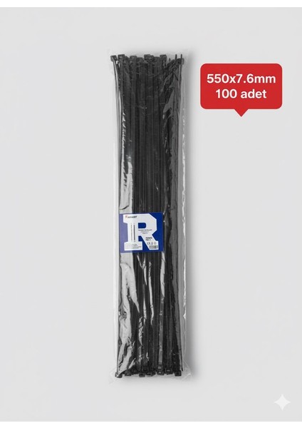 7.6X550 Kablo Bağı Cırt Kelepçe Siyah 100 Adet