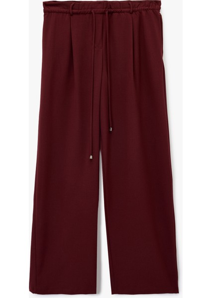 Beli Bağcıklı Bağlamalı Cepli Düz Geniş Paça Kumaş Pantolon