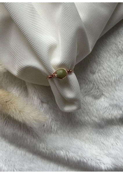 Zebercet Peridot Taşı Ayarlanabilir Bakır Renk Tel Yüzük El Yapımı