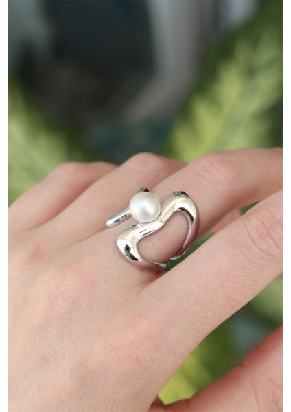 Pirinç Gümüş Renk Ayarlanabilir Inci Taşlı Yüzük fiyatları