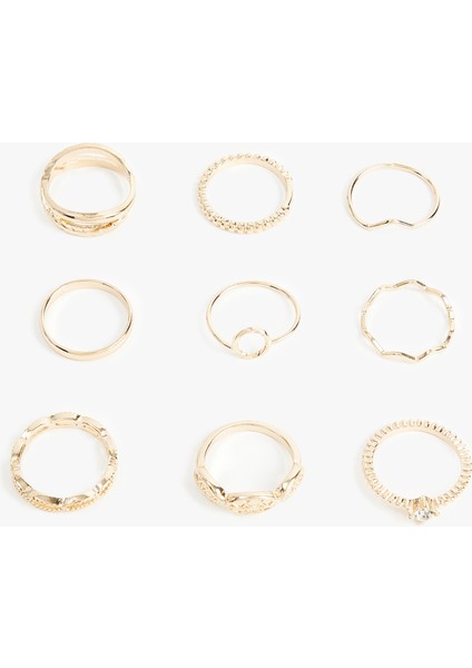 Taş Detaylı 9'lu Yüzük Seti