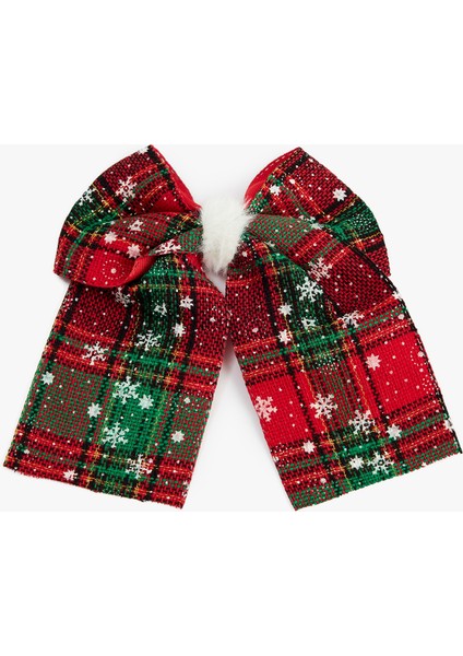 Ekoseli Fiyonklu Kar Desenli Yılbaşı Tokası