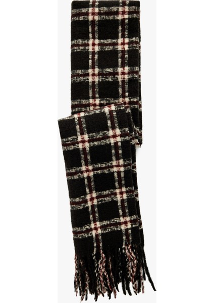 Püsküllü Ekoseli Uzun Atkı