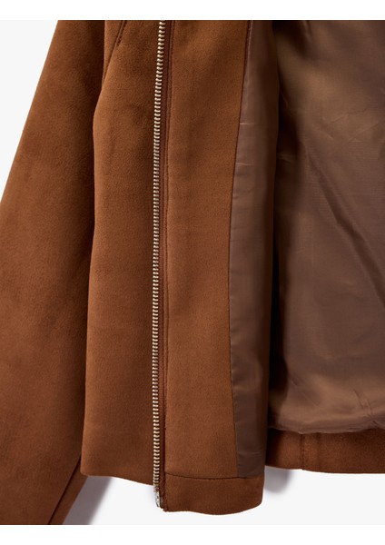 Fermuar Detaylı Uzun Kollu Klasik Yaka Cepli Suni Süet Ceket fırsatları