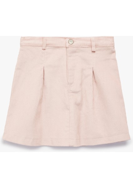 Düğmeli Diz Üstü Pileli Pamuklu Etek