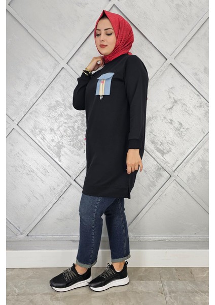 Kadın Nervür Dikim Taş Detaylı Tesettür Tunik