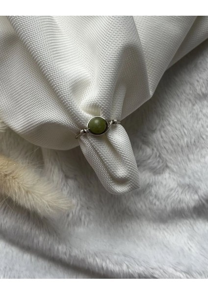 Zebercet Peridot Taşı Gümüş Renk Ayarlanabilir Tel Yüzük El Yapımı