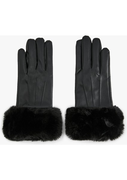 Suni Kürk Detaylı Suni Deri Eldiven