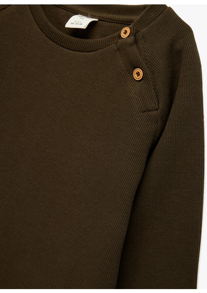 Pamuklu Düğmeli Uzun Reglan Kollu Bisiklet Yaka Sweatshirt modelleri