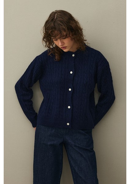 Saç Örgü Crop Hırka Lacivert indirimleri