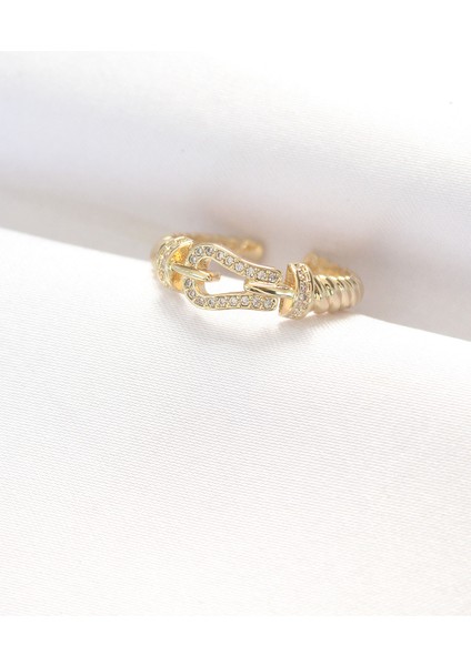 Kemer Tokası Tasarımlı Gold Renk Zirkon Taşlı Ayarlanabilir Yüzük fiyatları