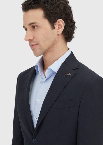 Koyu Lacivert Çizgili Zeroweight Slim Fit %100 Yün Takım Elbise fiyatları