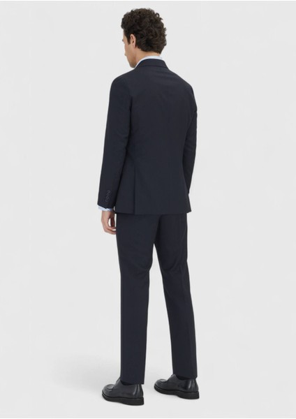 Koyu Lacivert Çizgili Zeroweight Slim Fit %100 Yün Takım Elbise indirimleri