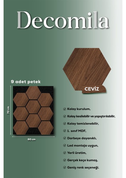 Mdf Ahşap Akustik Duvar ve Tavan Paneli Petek 60X67 cm - Ceviz indirimleri